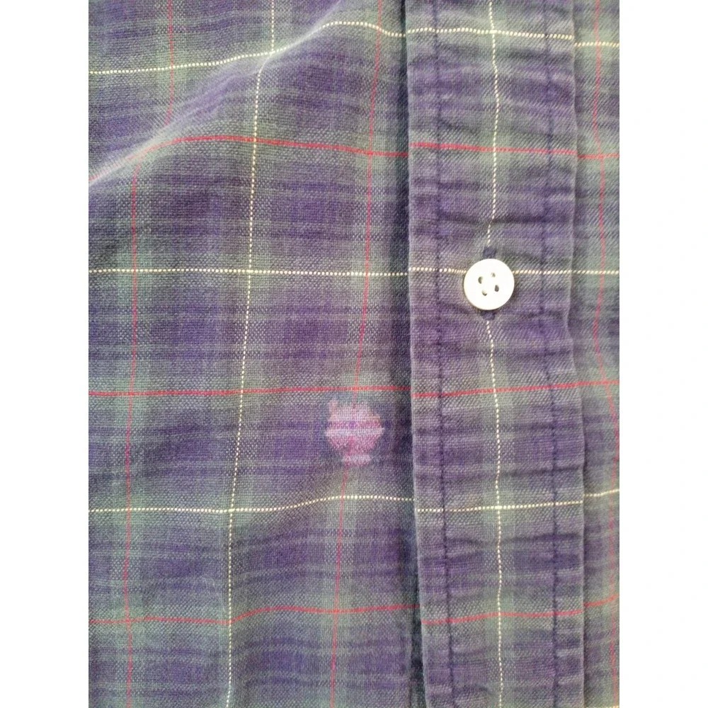 Ralph Lauren Classic Fit Plaid Button Up Shirt Men's 4XLT Tall Blue Red (Stains)